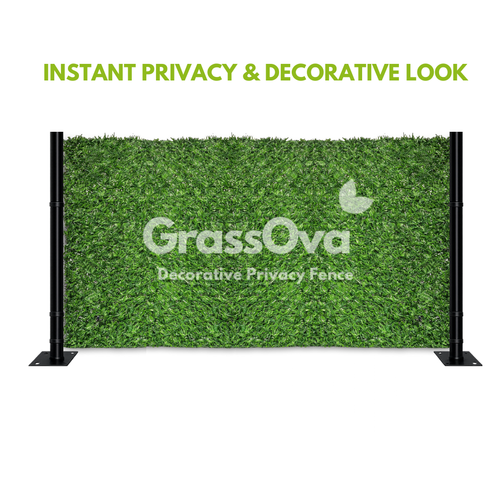 Close up texture of artificial grass privacy fence panel